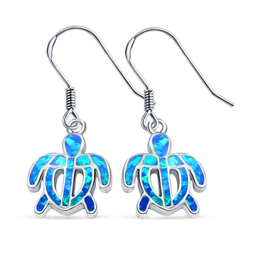 Drop Dangle Turtle Earrings Lab Created Blue Opal 925 Sterling Silver(18mm)